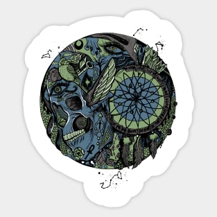 Mellow Cool Skull and Dreamcatcher Circle Sticker